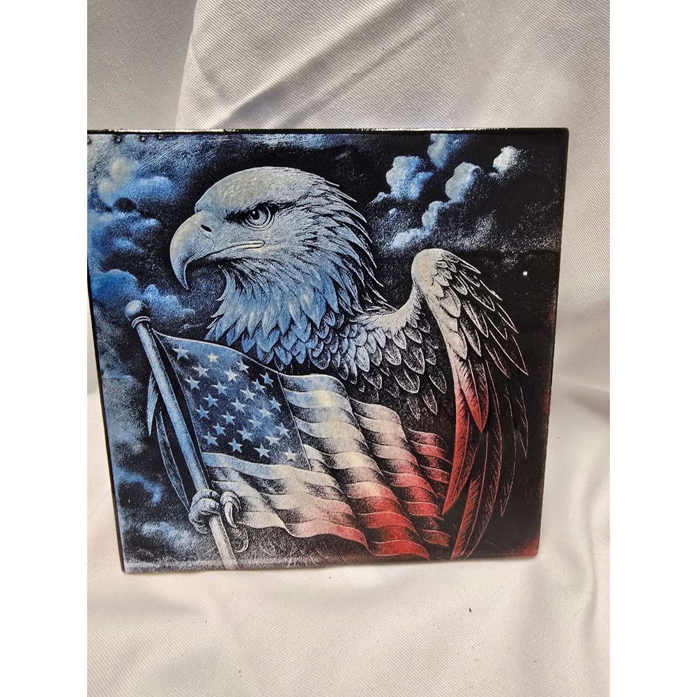American Eagle Flag Ceramic Tile Art 6x6 Patriotic Painted Decorative Plaque